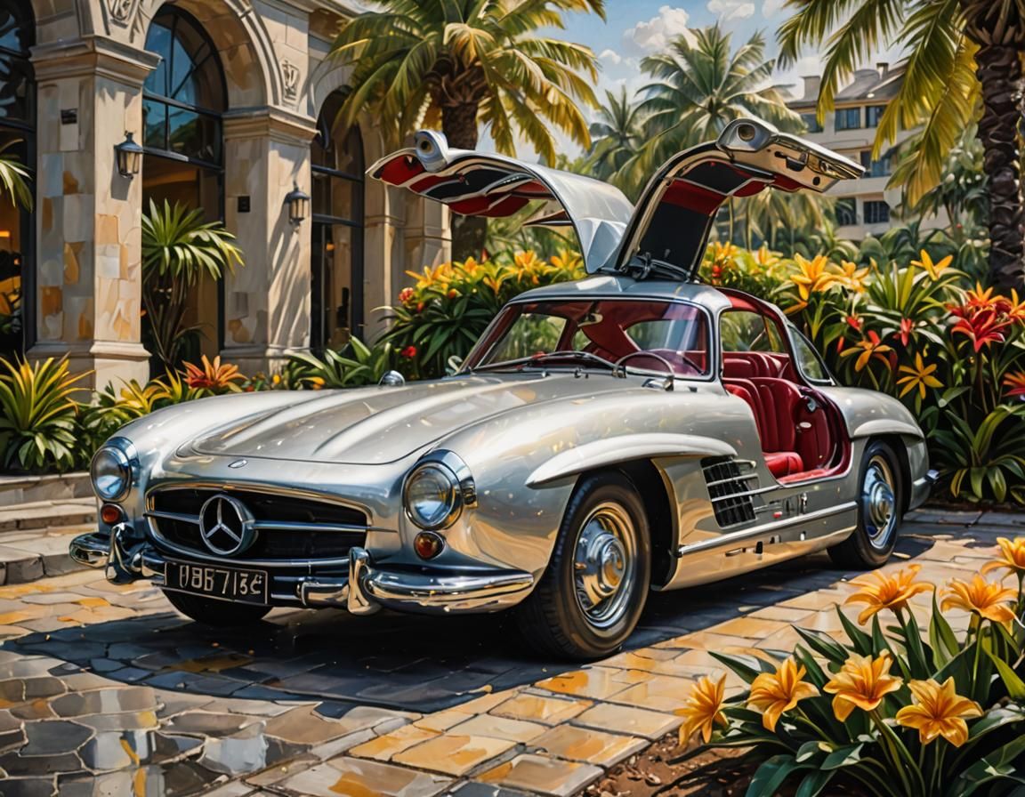 Silver Mercedes-Benz 300 SL: Acrylic Masterwork