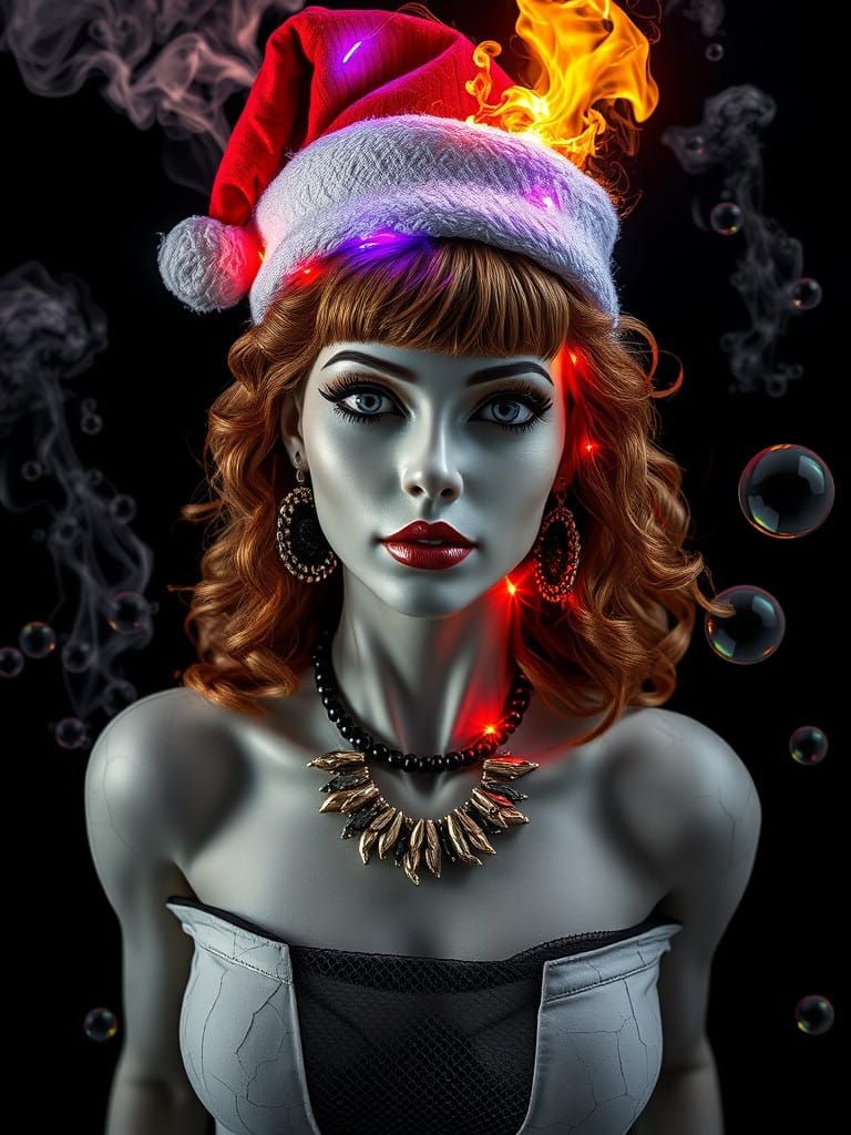 Ethereal Clay Goddess in LED Flame Aura