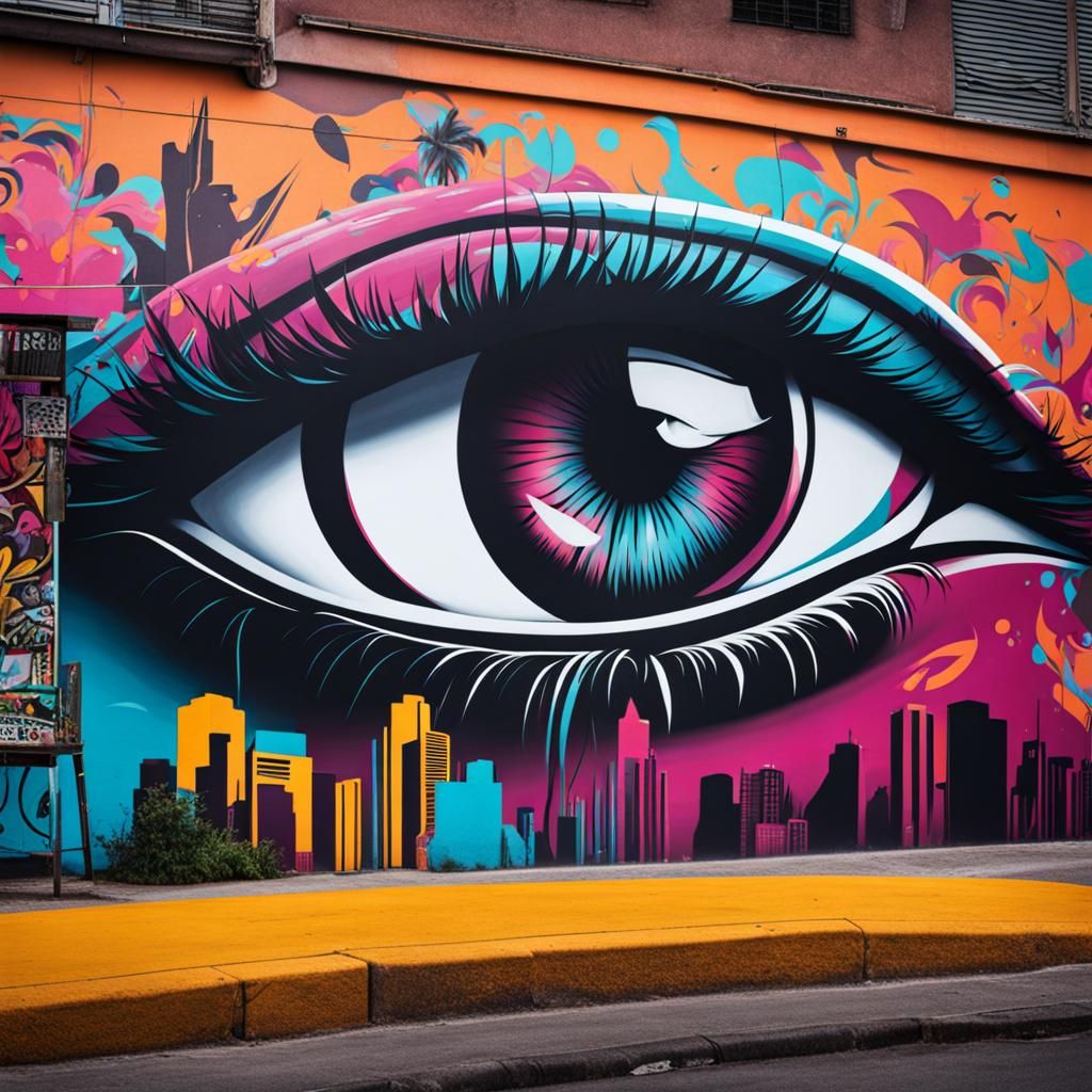 Street Art Eyes with Cinematic Backdrop