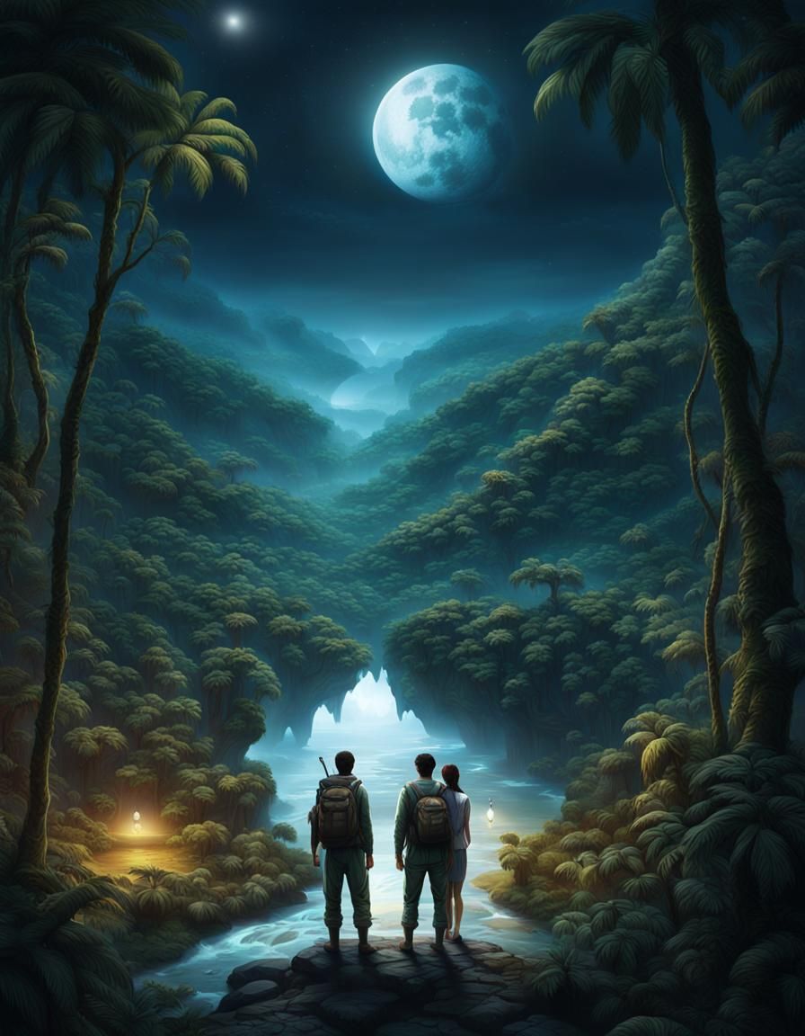 Moonlit Jungle Pass: An Epic Digital Painting