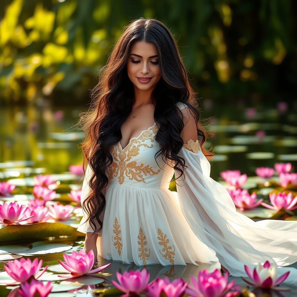 Ethereal Brazilian Beauty in Vibrant Water Lily Pond