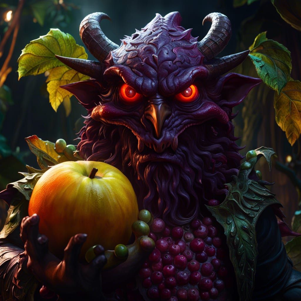 Evil Anthropomorphic Fruit in Dark Fantasy Style
