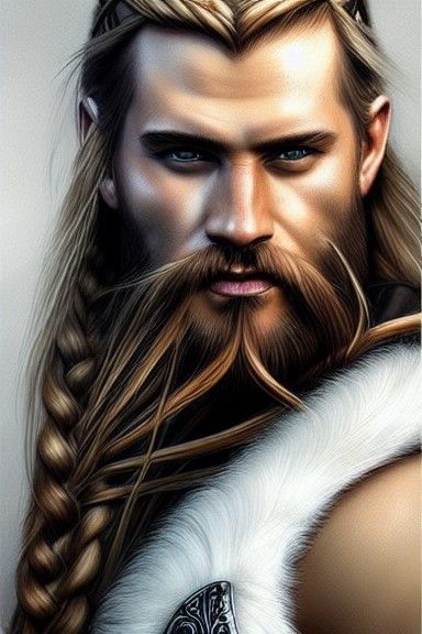 Fierce Viking Warrior Portrait in Digital Art Style