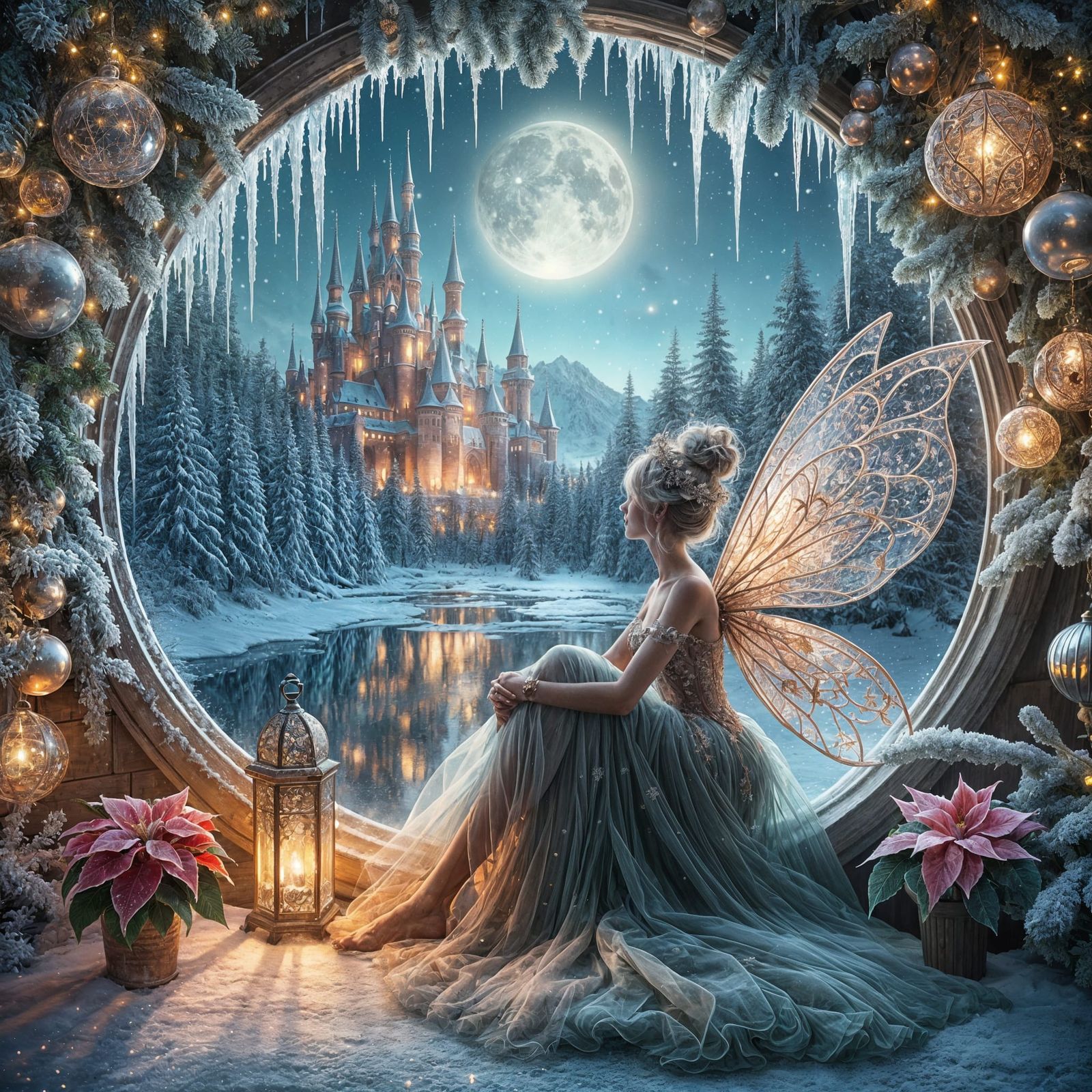 Fairy in Enchanted Winter Castle Scene