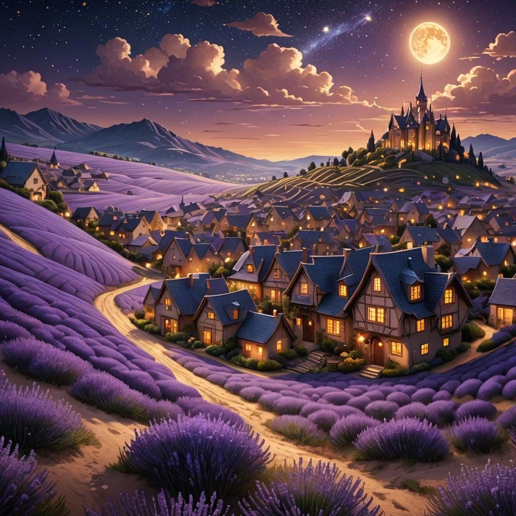 Lavender Dreamscape under Starry Night