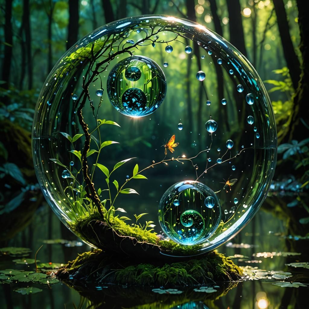 Surreal Ying-Yang in Woods with Fairies
