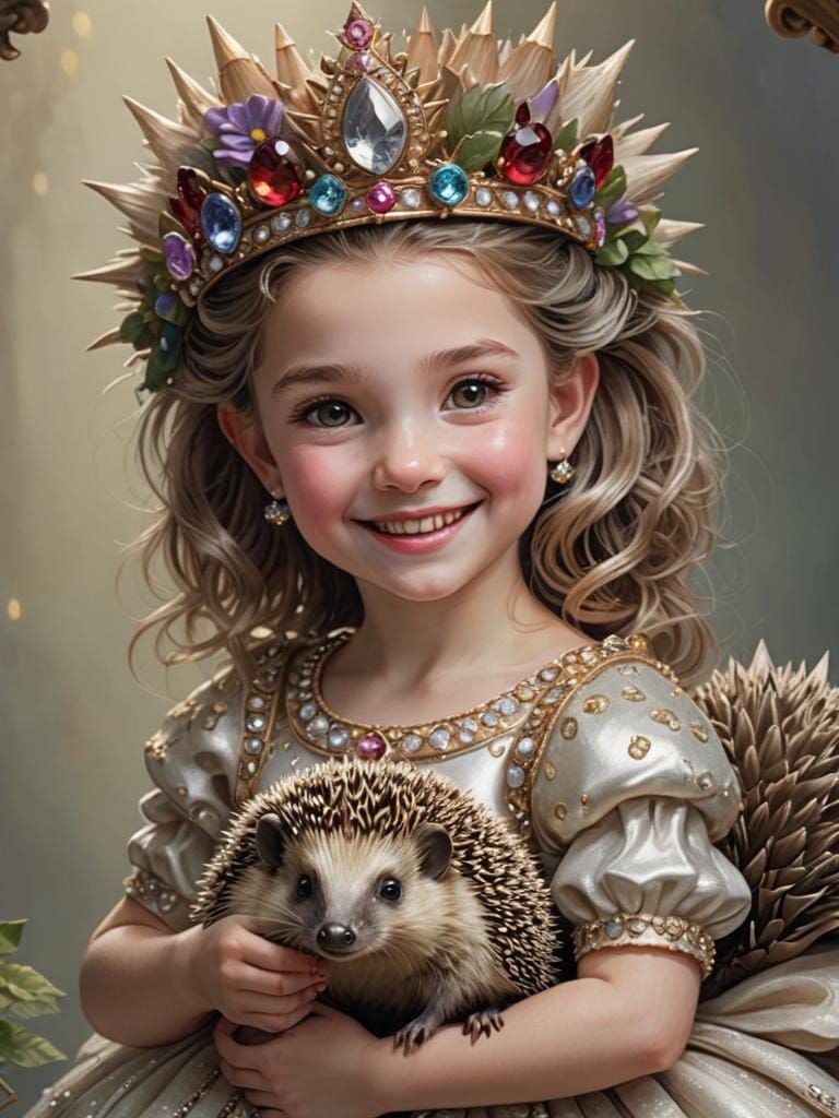 Hedgehog Princess with Jeweled Tiara: Hyperrealistic Close-U...