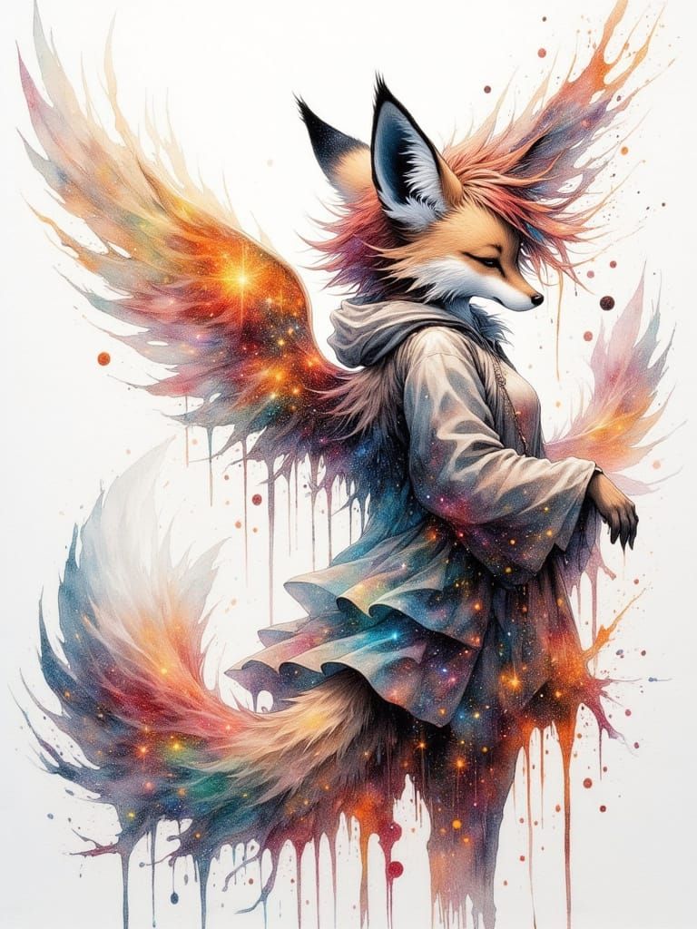 Psychedelic Fox in Paint Splatter Style