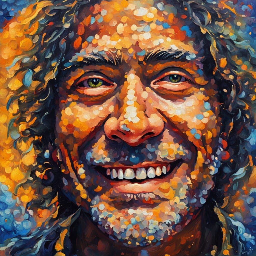 Smiling Person Portrait in Expressionist Impasto Style