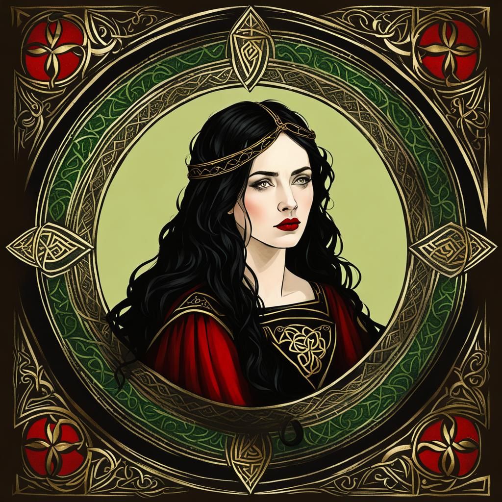 Sad Celtic Woman in Medieval Illumination Style