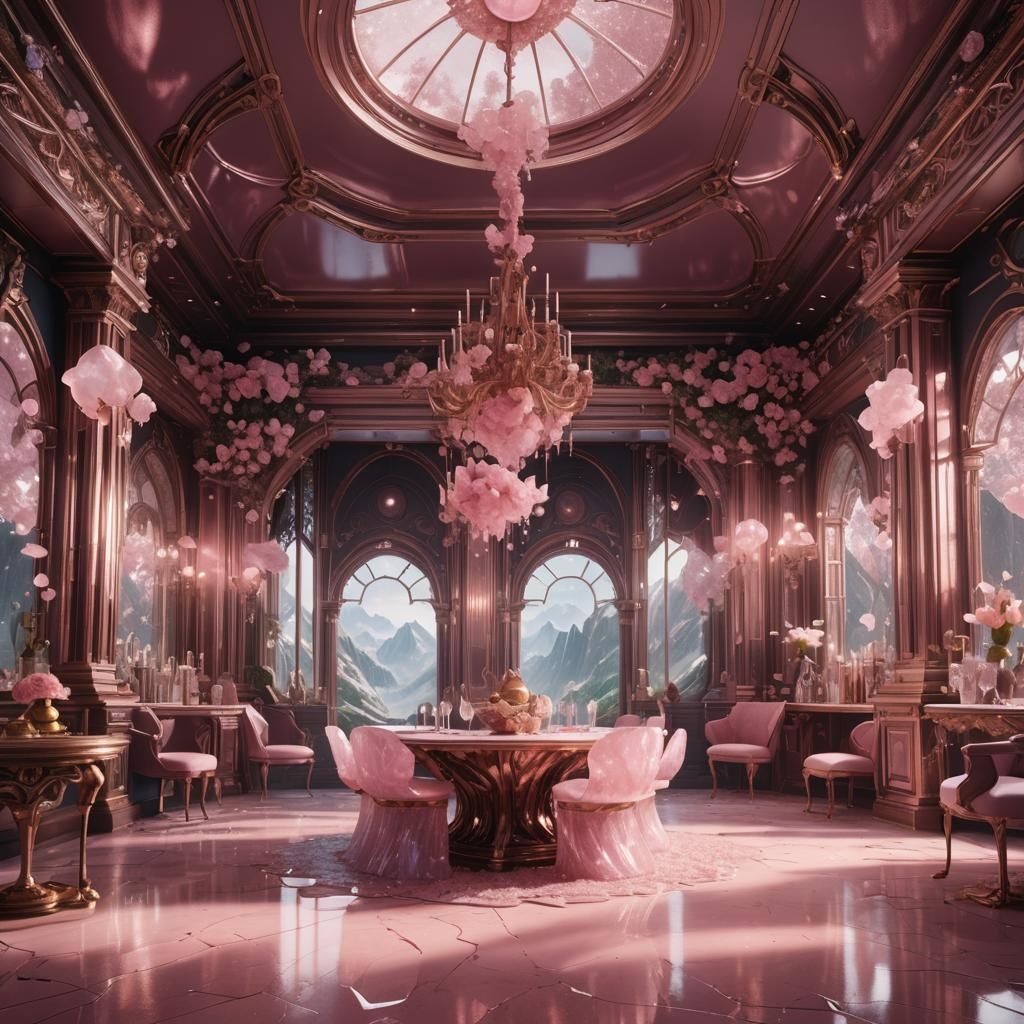 Fantastical Rose Quartz Drinking Room: Detailed Matte Painti...