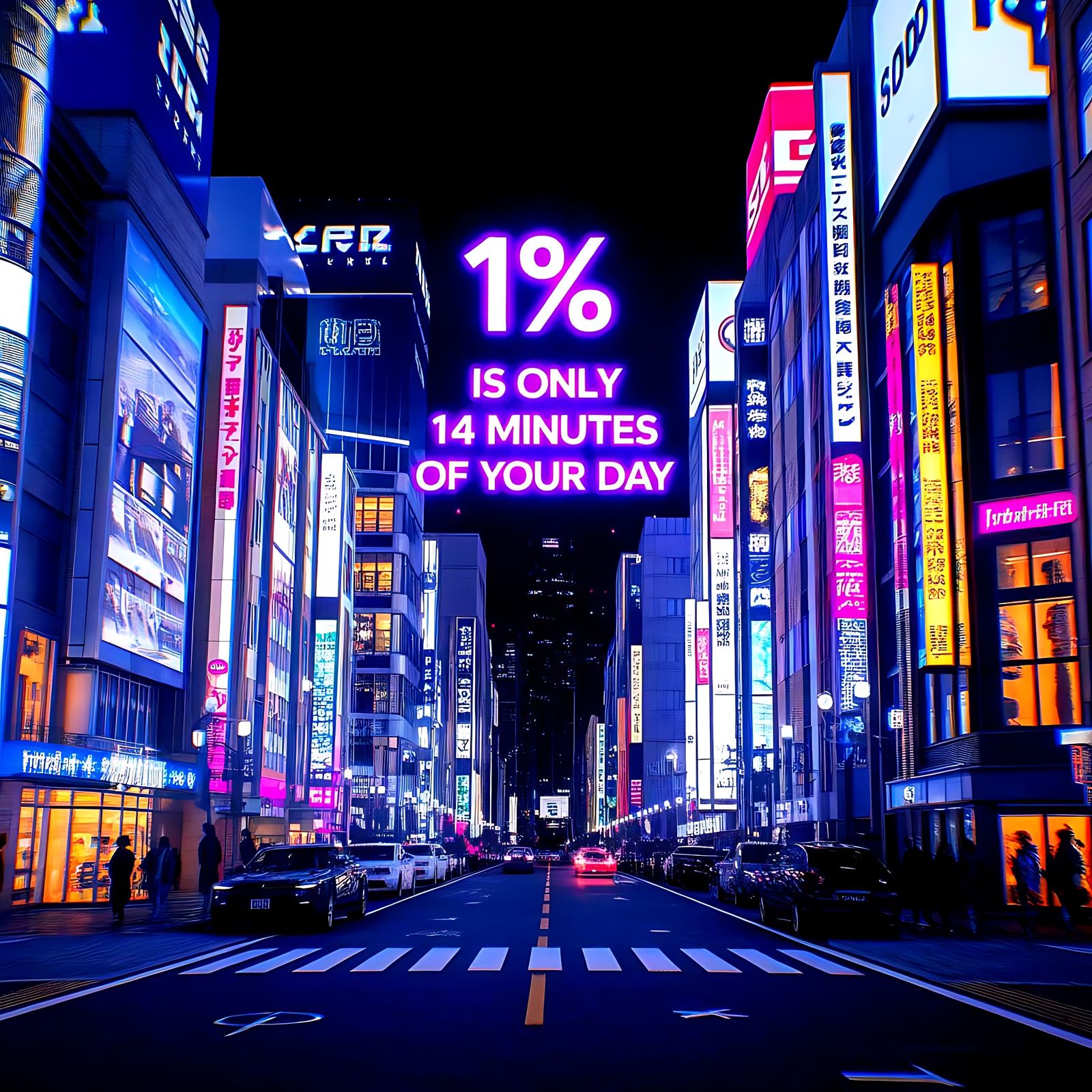 Futuristic Japanese Cityscape at Night in Cyberpunk Style