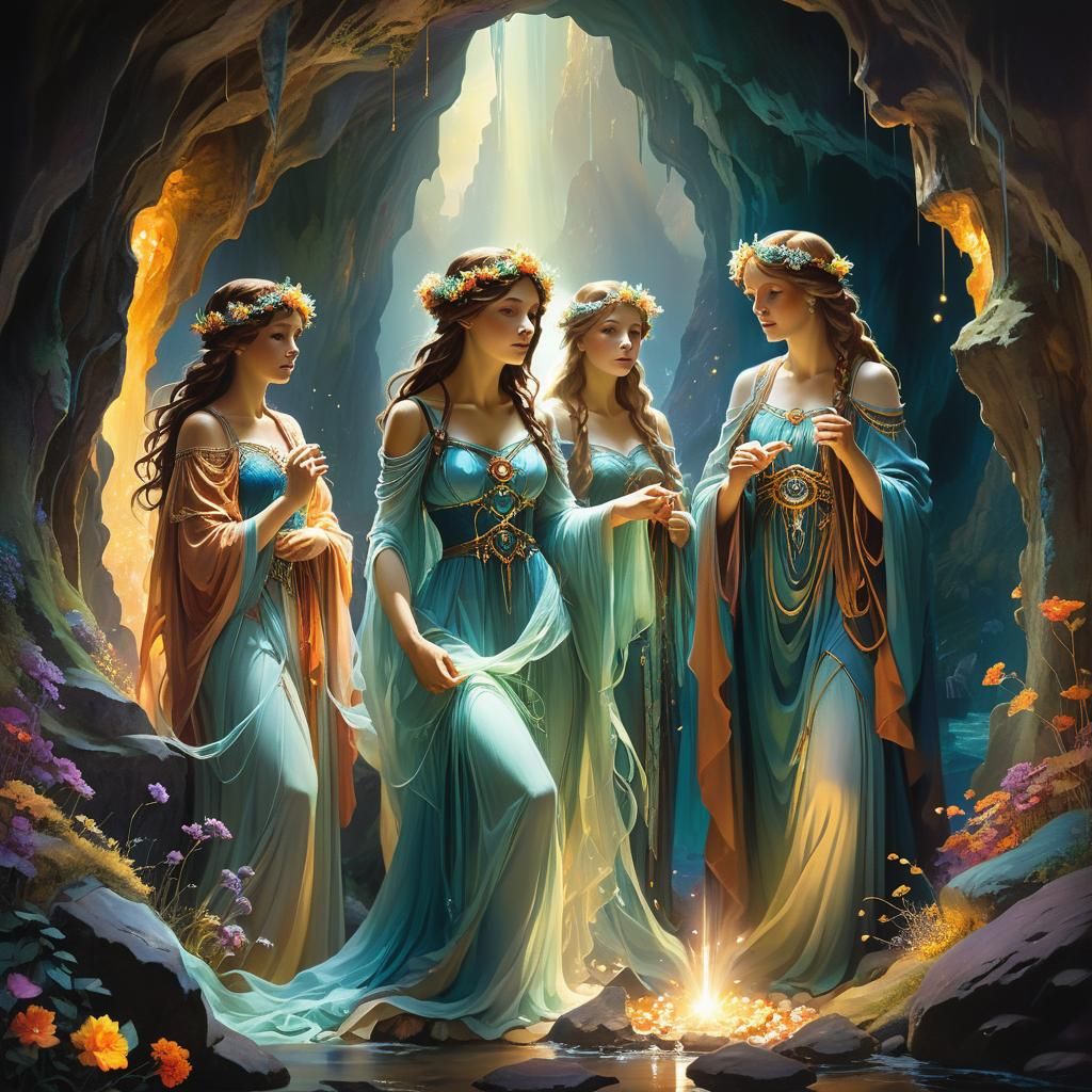 The Three Fates Weaving Destiny in Mystical Realism