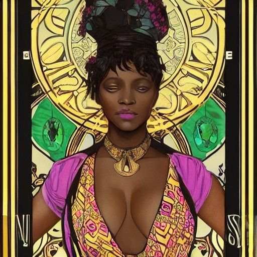 Elegant Black Woman with Jewelry in Art Nouveau Style