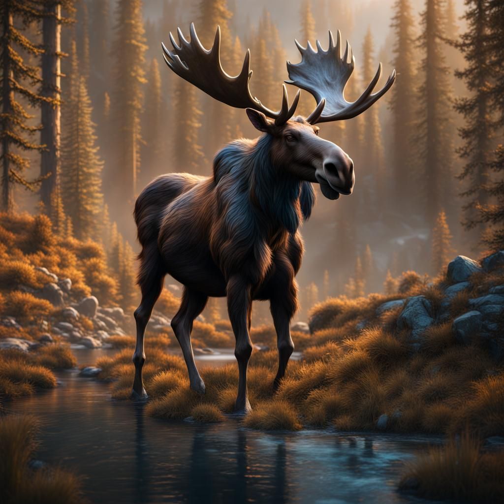 Fantastical Moose Centaur in Detailed Matte Painting