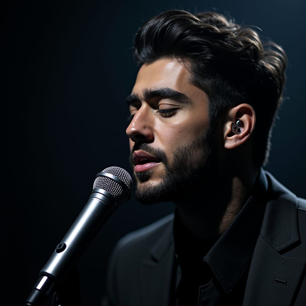 Singer in Dark Attire, Intense Concentration