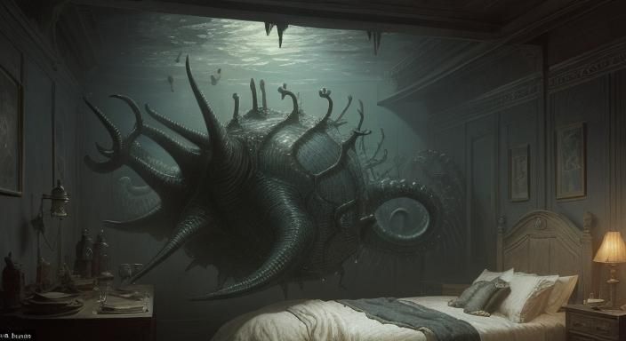 Giant Snail Devours Boy: Horror Art