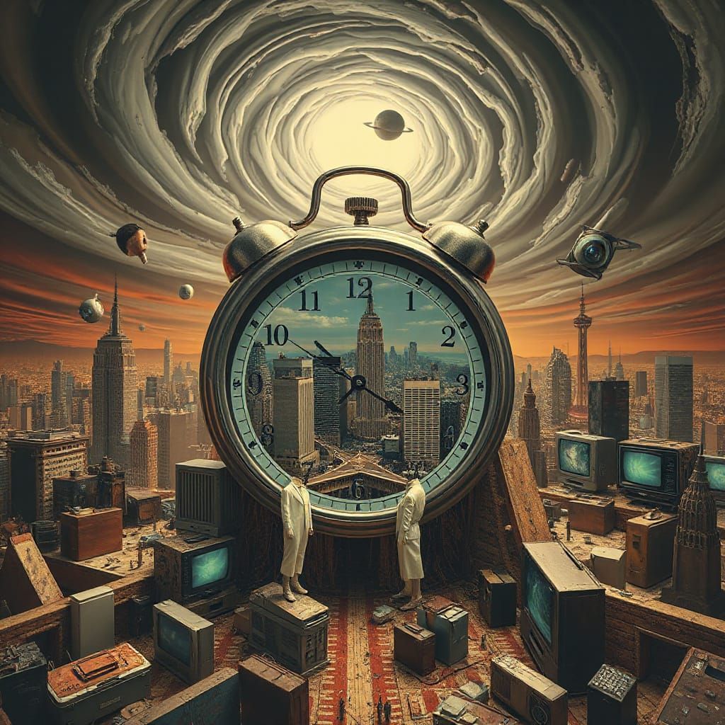 Surreal Melting Clock Over Digital Landscape, in Dali Style
