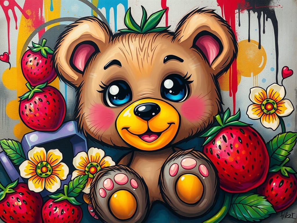 Cute Teddy Bear Graffiti Street Art