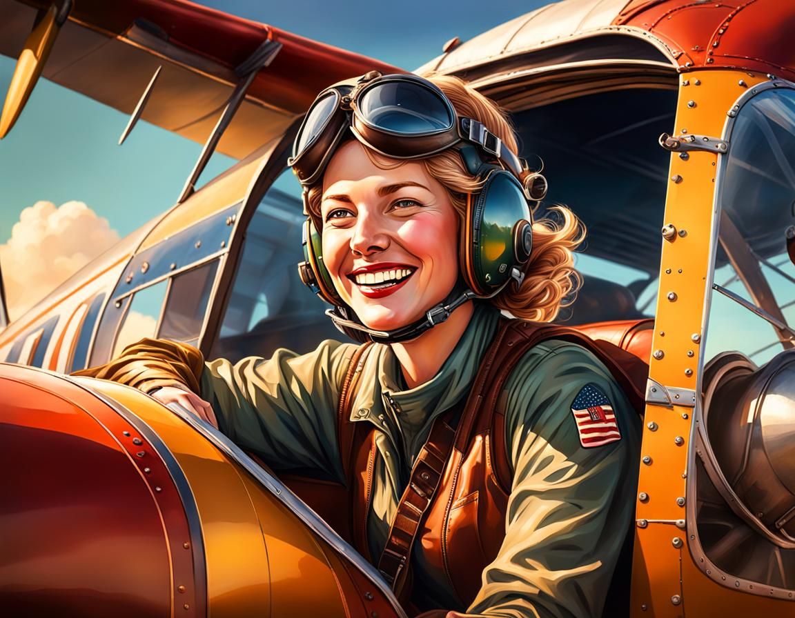 Amelia Earhart Portrait in Lockheed Vega 5b