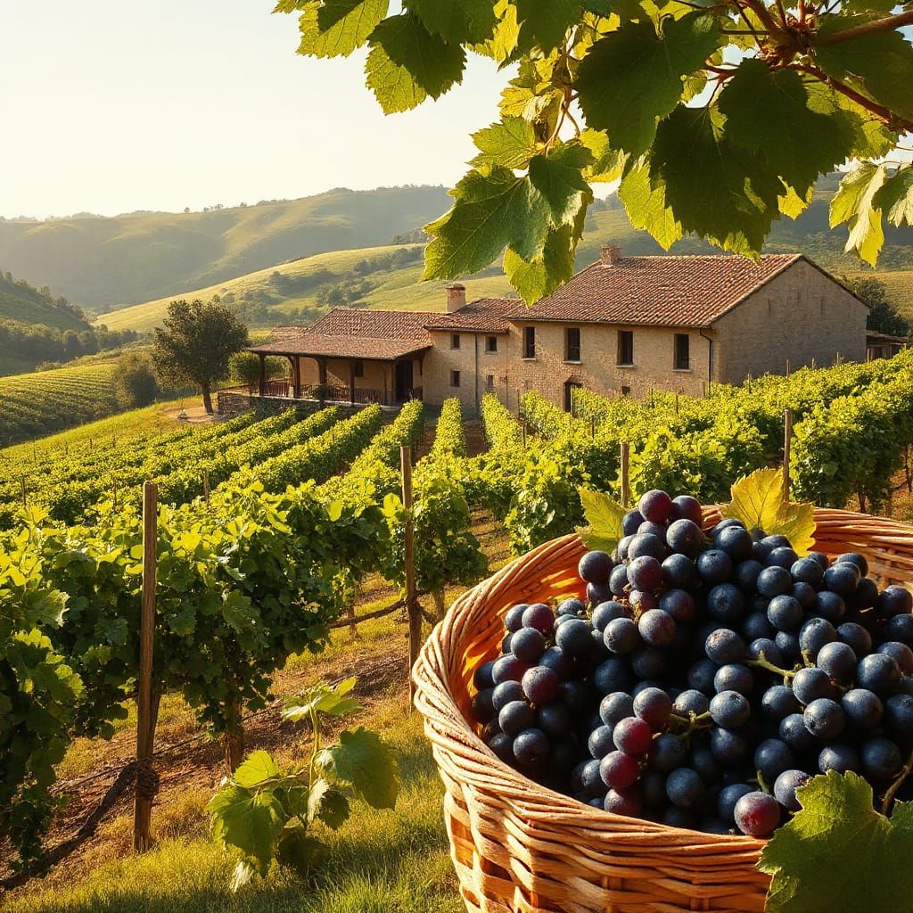 Lush Vineyard Landscape in Impressionist Style