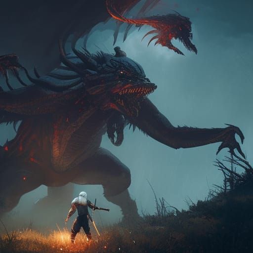 Witcher Monster Battle: Dark Fantasy Concept Art