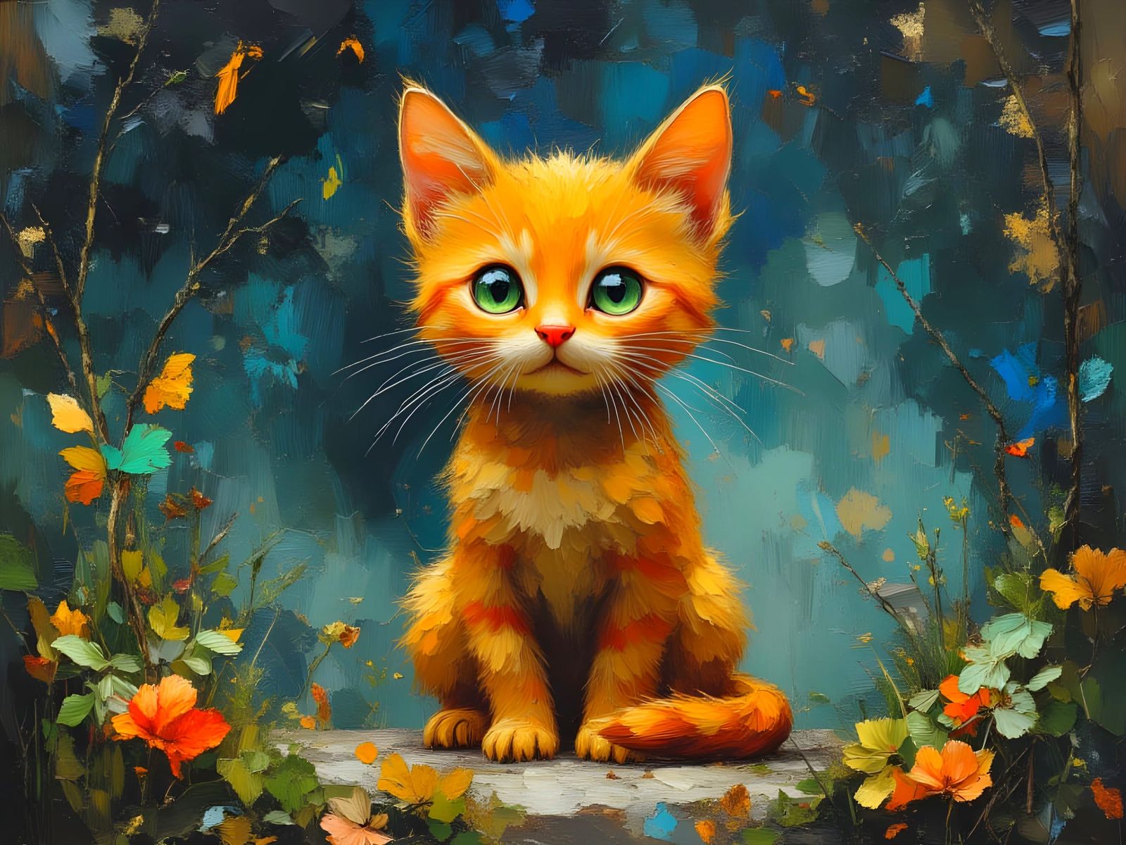 Iridescent Kitten in Fractal Dream Garden