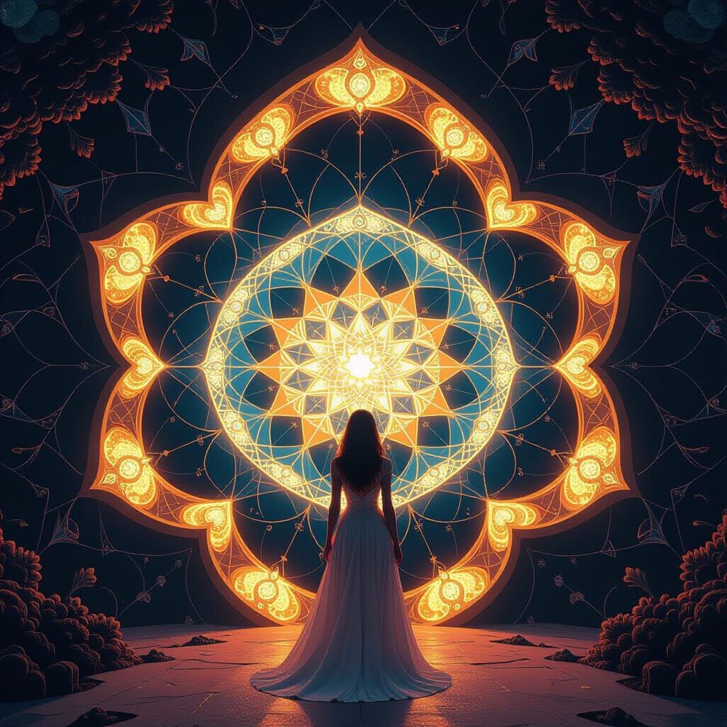 Surreal Fractal Dreamscape with Woman, in Digital Art Style