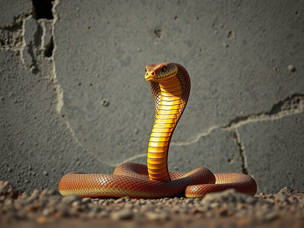 Majestic Cobra Ascends Ancient Concrete Citadel
