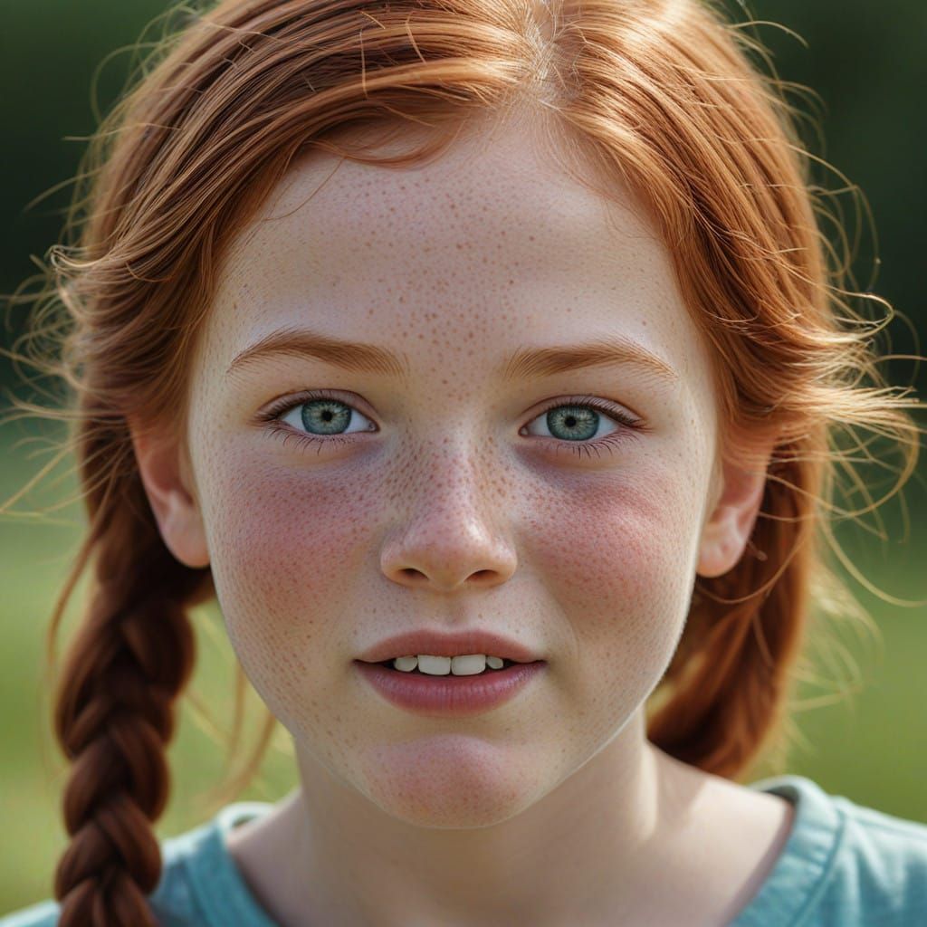Cute Girl with Red Hair and Freckles in Hyper Realistic Port...