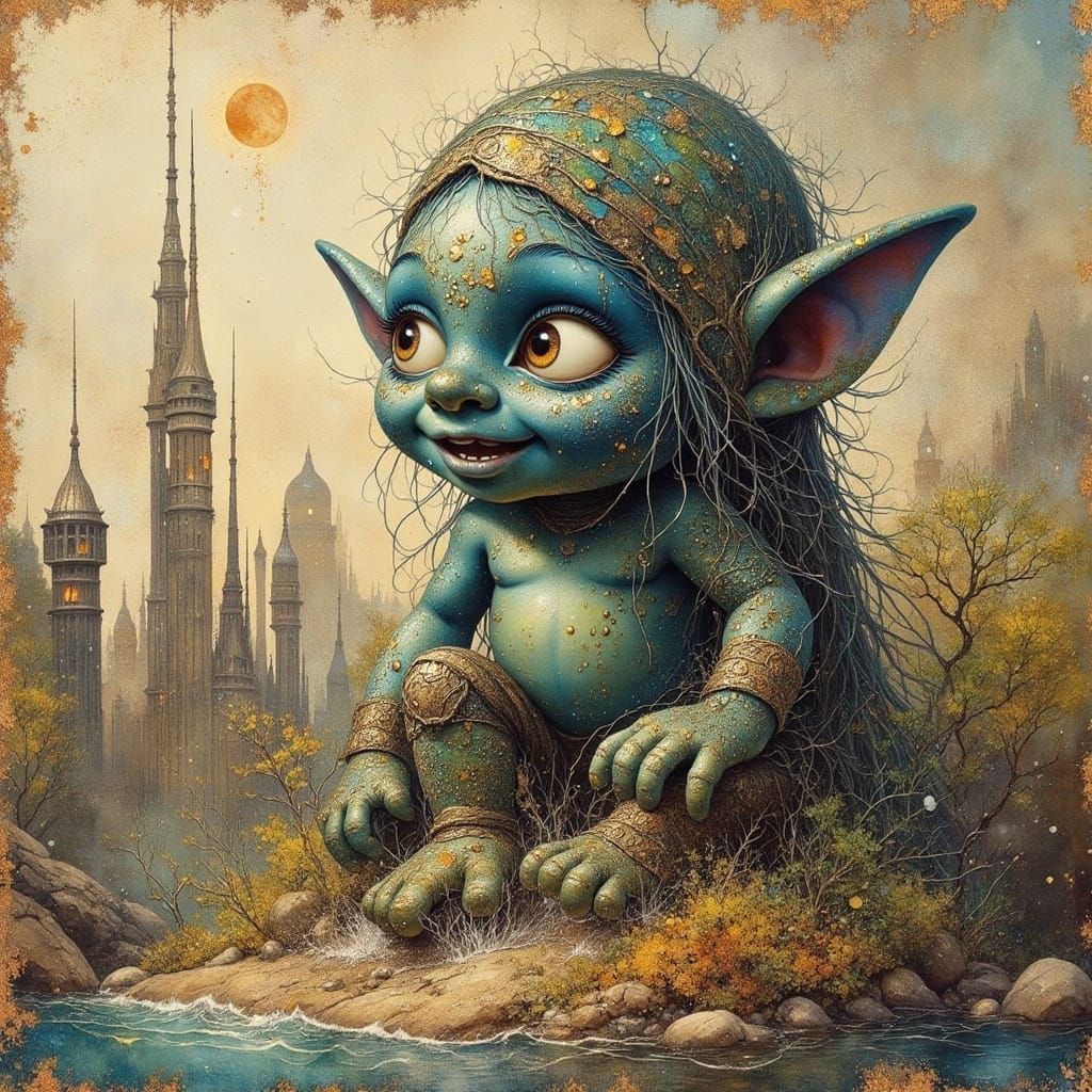 Adorable Smurf Monster in a Weathered Swamp