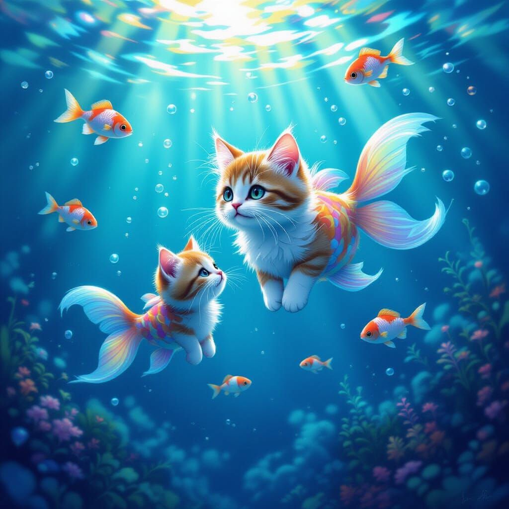 Iridescent Kitty Fish in Ethereal Underwater Fantasy