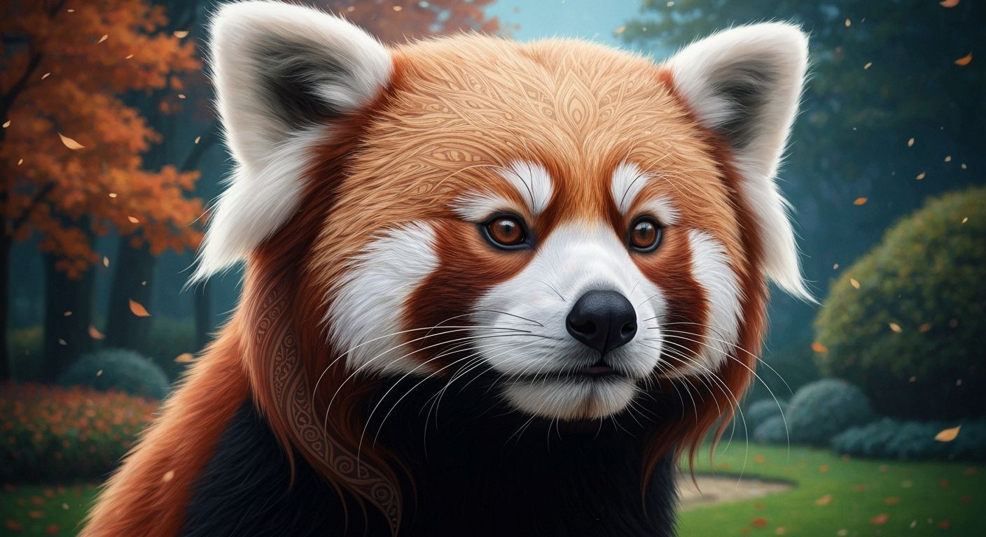 Curious Red Panda Portrait in Dreamlike Garden
