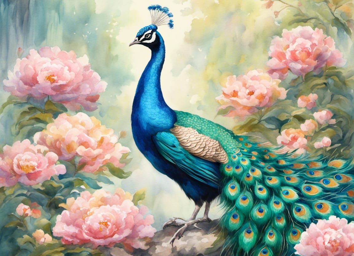 Elegant Pastel Watercolor Peacock Masterpiece