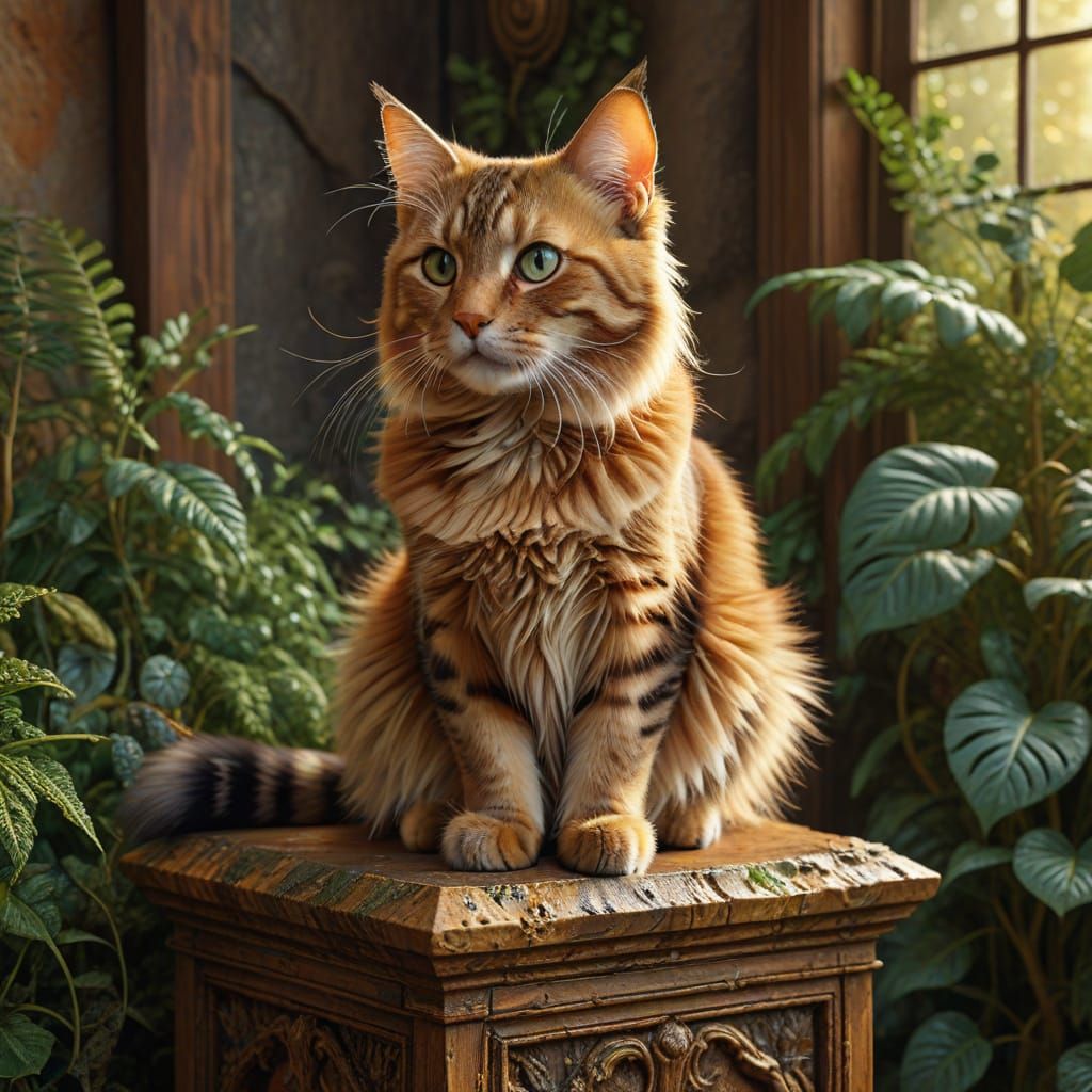 Surrealist Cat in Golden Hour, Vibrant Oil Painting