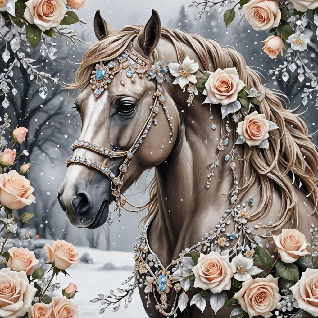 Horse with Diamonds, Jewels, Flowers and Crystals