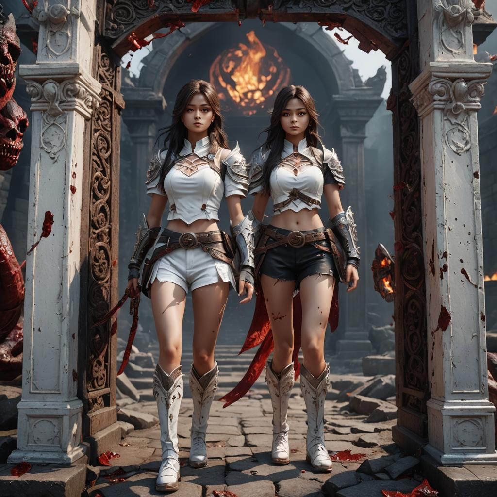 Tzuyu at Hell's Gates in Heroic Fantasy Style