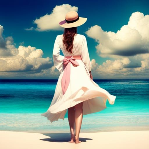 Woman in White Dress at the Beach