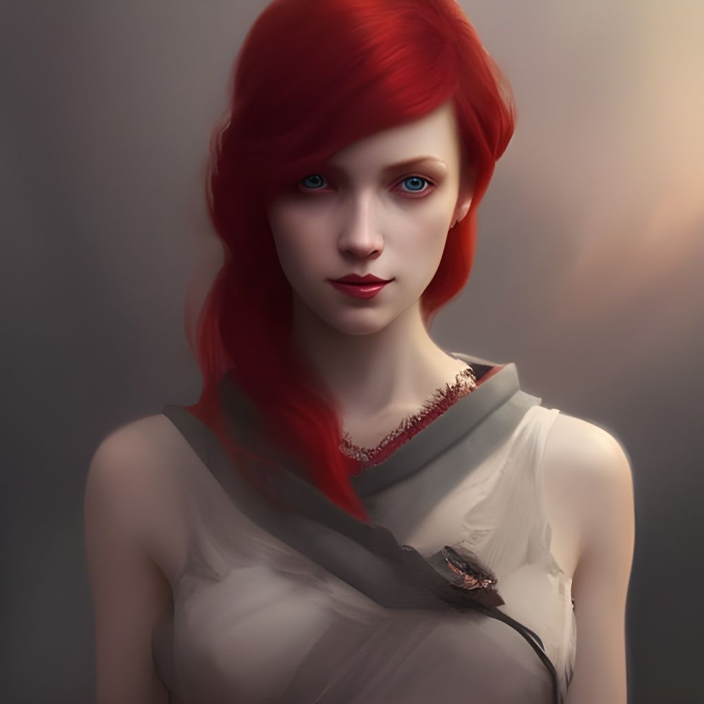 Red-Haired Princess Portrait in Gouache Watercolor Style