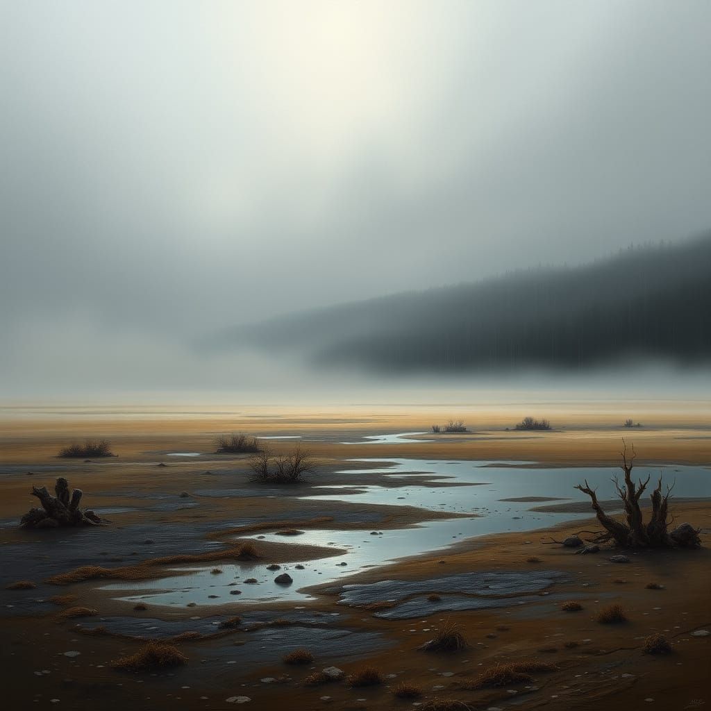 Desolate Desert Landscape in Oil Painting Style