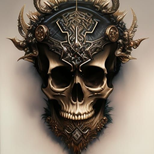 Intricate Satanic Skull Oil Painting