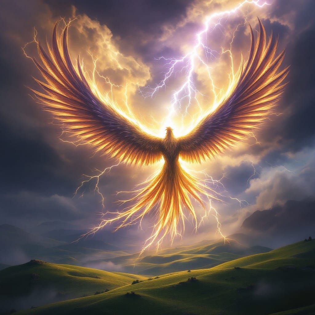 Majestic Thunderbird Soars Over Emerald Plains