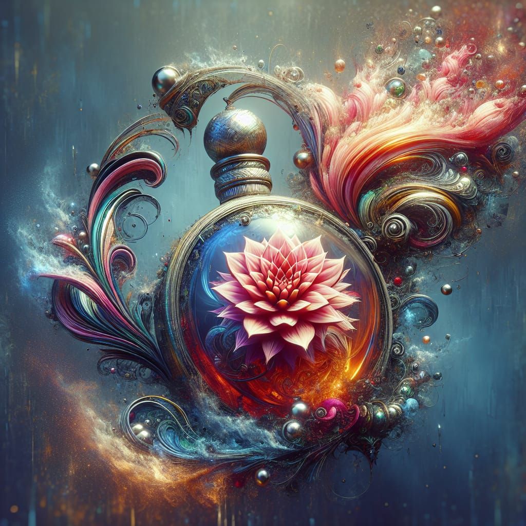 Fantastical Perfume Bottle with Flower, Matte Painting