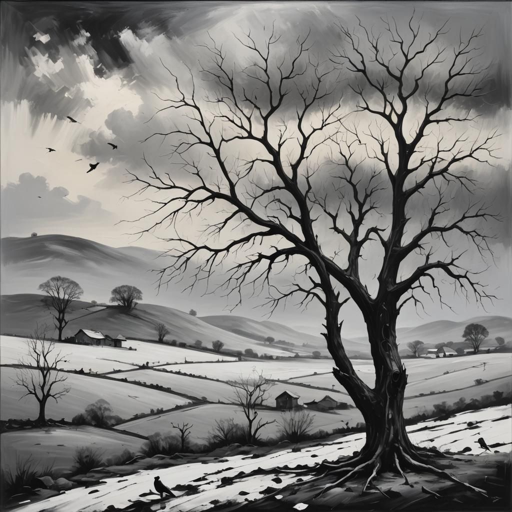 Bleak Oil Painting: Despair and Distant Hope