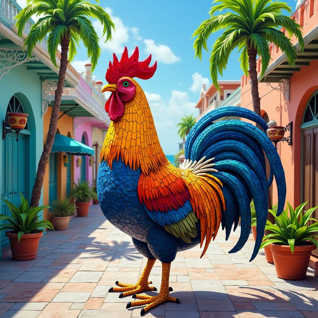 Key West Mosaic Rooster Art in Tropical Colors