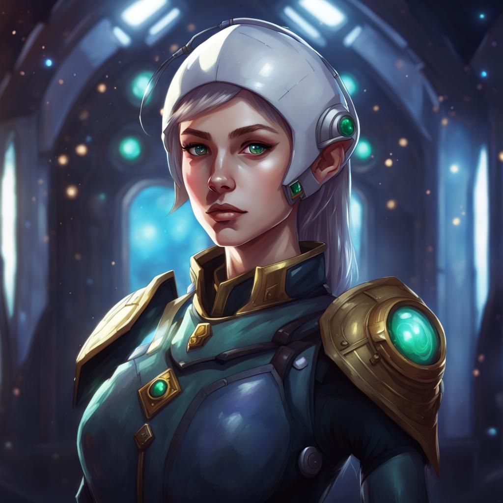 Elven Woman with Space Helmet and Power Stones