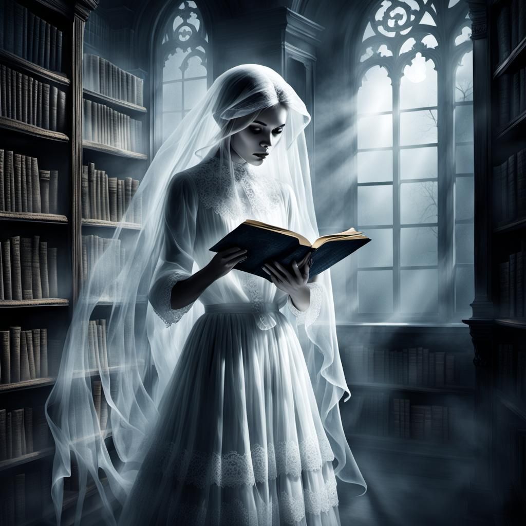 Haunted Library: Ghosts Reading by Lantern Light