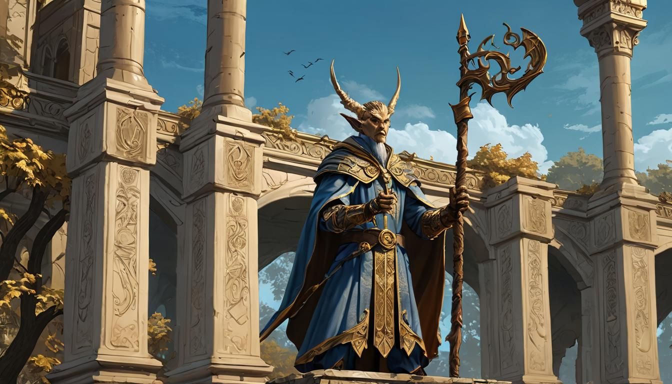 Elegant Elder Elf Wizard in Polished Gold Regalia