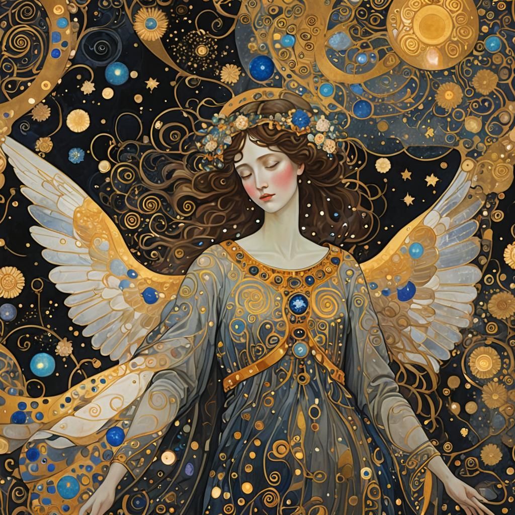 Angel Dream in Klimt Style Dark Fantasy