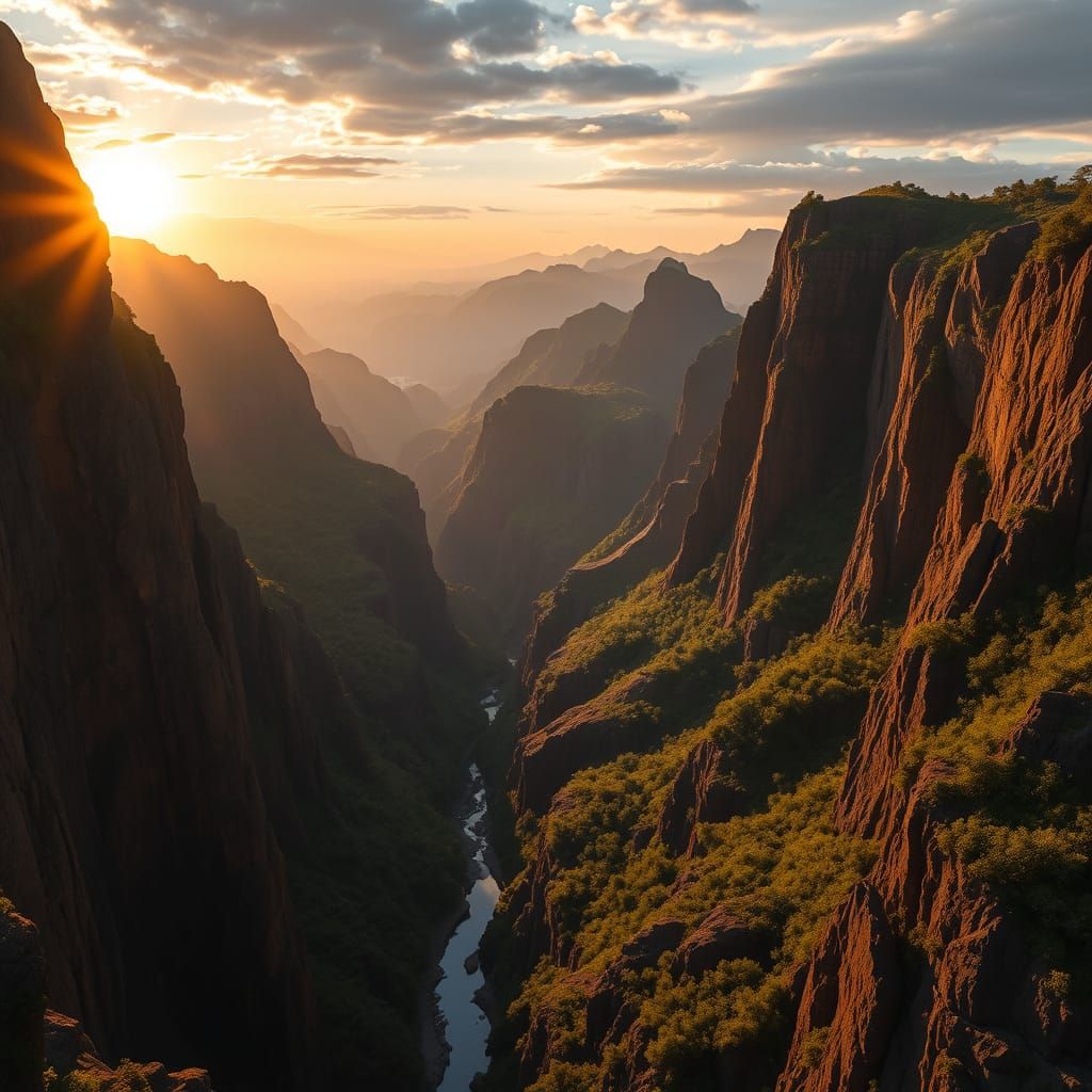 Surreal Pinglu Rift Valley Landscape in Warm Golden Light